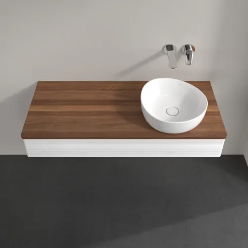 Obrázek VILLEROY BOCH Antao Vanity unit, with lighting, 1 pull-out compartment, 1200 x 190 x 500 mm, Front with grain texture, White Matt Lacquer / Warm Walnut #L12112MT