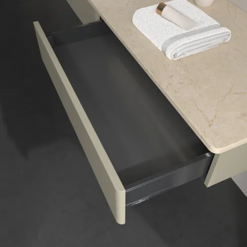 Bild von VILLEROY BOCH Antao Waschbeckenunterschrank, mit Beleuchtung, 2 Auszüge, 1600 x 190 x 500 mm, Front ohne Struktur, Stone Grey Matt Lacquer / Botticino #L15053HK