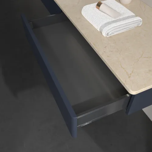 Bild von VILLEROY BOCH Antao Waschbeckenunterschrank, mit Beleuchtung, 2 Auszüge, 1600 x 190 x 500 mm, Front ohne Struktur, Midnight Blue Matt Lacquer / Botticino #L15053HG