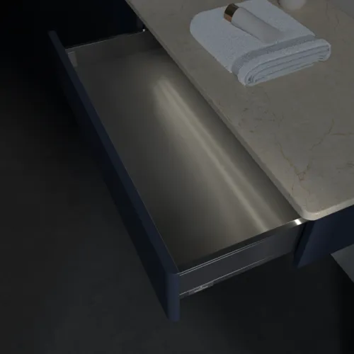 Bild von VILLEROY BOCH Antao Waschbeckenunterschrank, mit Beleuchtung, 2 Auszüge, 1600 x 190 x 500 mm, Front ohne Struktur, Midnight Blue Matt Lacquer / Botticino #L15053HG