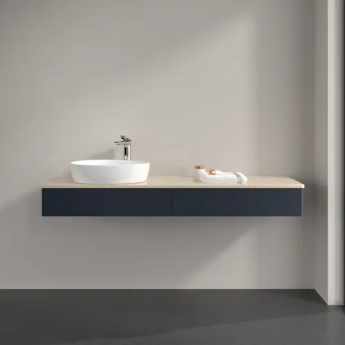 Bild von VILLEROY BOCH Antao Waschbeckenunterschrank, mit Beleuchtung, 2 Auszüge, 1600 x 190 x 500 mm, Front ohne Struktur, Midnight Blue Matt Lacquer / Botticino #L15053HG