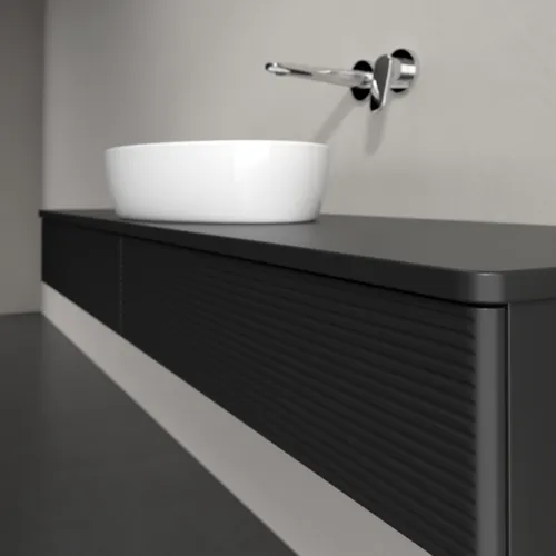Bild von VILLEROY BOCH Antao Waschbeckenunterschrank, mit Beleuchtung, 2 Auszüge, 1600 x 190 x 500 mm, Front mit Struktur, Black Matt Lacquer / Black Matt Lacquer #L14150PD