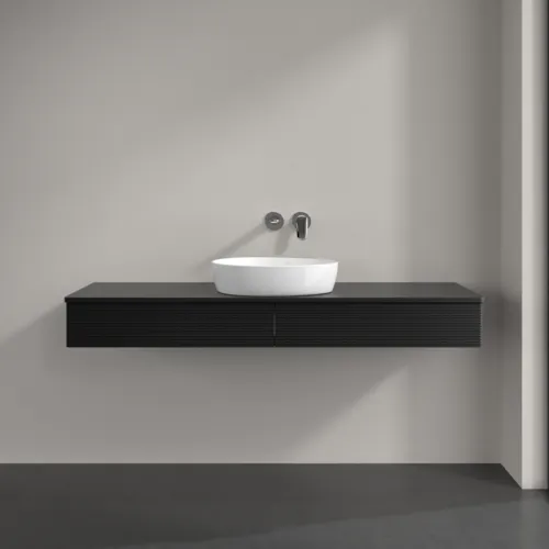 Bild von VILLEROY BOCH Antao Waschbeckenunterschrank, mit Beleuchtung, 2 Auszüge, 1600 x 190 x 500 mm, Front mit Struktur, Black Matt Lacquer / Black Matt Lacquer #L14150PD