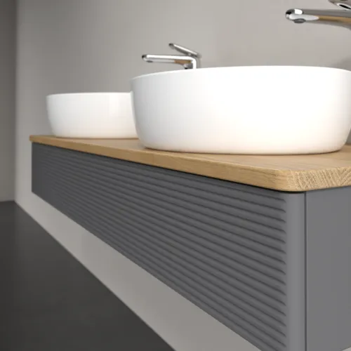Bild von VILLEROY BOCH Antao Waschbeckenunterschrank, mit Beleuchtung, 1 Auszug, 1200 x 190 x 500 mm, Front mit Struktur, Anthracite Matt Lacquer / Honey Oak #L13151GK