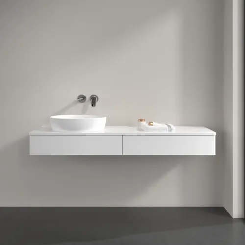 Bild von VILLEROY BOCH Antao Waschbeckenunterschrank, mit Beleuchtung, 2 Auszüge, 1600 x 190 x 500 mm, Front ohne Struktur, White Matt Lacquer / White Matt Lacquer #L15010MT