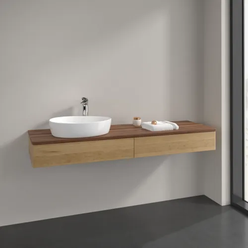 VILLEROY BOCH Antao Waschbeckenunterschrank, mit Beleuchtung, 2 Auszüge, 1600 x 190 x 500 mm, Front ohne Struktur, Honey Oak / Warm Walnut #L15052HN, Bild 2