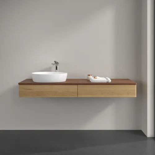 VILLEROY BOCH Antao Waschbeckenunterschrank, mit Beleuchtung, 2 Auszüge, 1600 x 190 x 500 mm, Front ohne Struktur, Honey Oak / Warm Walnut #L15052HN, Bild 3