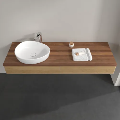 VILLEROY BOCH Antao Waschbeckenunterschrank, mit Beleuchtung, 2 Auszüge, 1600 x 190 x 500 mm, Front ohne Struktur, Honey Oak / Warm Walnut #L15052HN, Bild 4