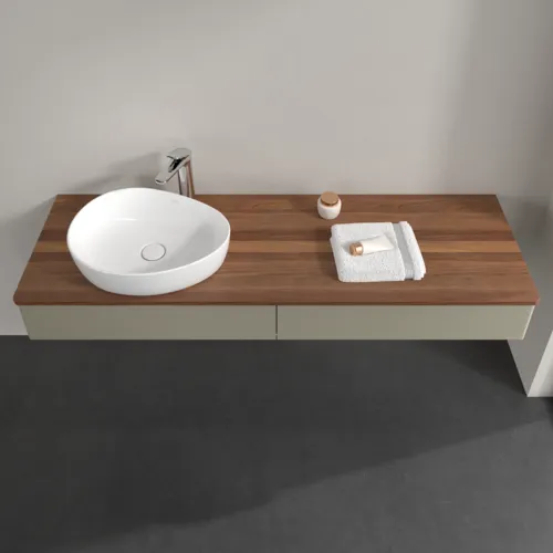 Bild von VILLEROY BOCH Antao Waschbeckenunterschrank, mit Beleuchtung, 2 Auszüge, 1600 x 190 x 500 mm, Front ohne Struktur, Stone Grey Matt Lacquer / Warm Walnut #L15052HK