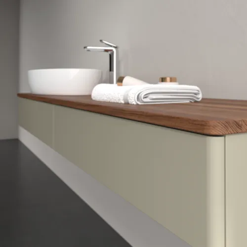 Bild von VILLEROY BOCH Antao Waschbeckenunterschrank, mit Beleuchtung, 2 Auszüge, 1600 x 190 x 500 mm, Front ohne Struktur, Stone Grey Matt Lacquer / Warm Walnut #L15052HK