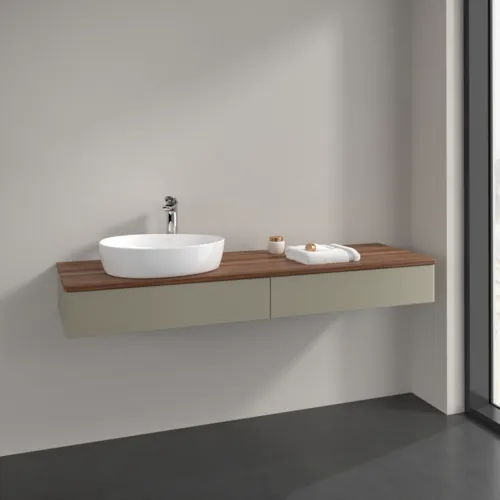 Bild von VILLEROY BOCH Antao Waschbeckenunterschrank, mit Beleuchtung, 2 Auszüge, 1600 x 190 x 500 mm, Front ohne Struktur, Stone Grey Matt Lacquer / Warm Walnut #L15052HK