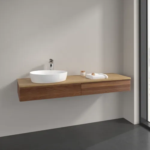 Bild von VILLEROY BOCH Antao Waschbeckenunterschrank, mit Beleuchtung, 2 Auszüge, 1600 x 190 x 500 mm, Front mit Struktur, Warm Walnut / Honey Oak #L15151HM