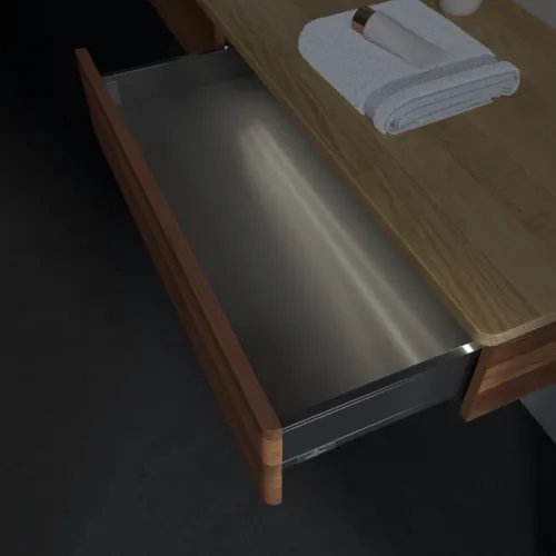Bild von VILLEROY BOCH Antao Waschbeckenunterschrank, mit Beleuchtung, 2 Auszüge, 1600 x 190 x 500 mm, Front mit Struktur, Warm Walnut / Honey Oak #L15151HM