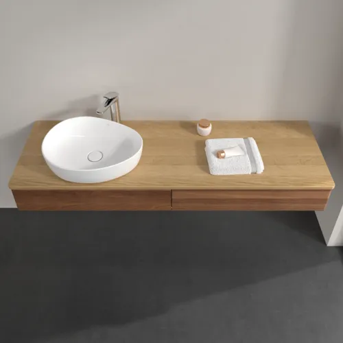 Bild von VILLEROY BOCH Antao Waschbeckenunterschrank, mit Beleuchtung, 2 Auszüge, 1600 x 190 x 500 mm, Front mit Struktur, Warm Walnut / Honey Oak #L15151HM
