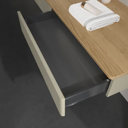 Bild von VILLEROY BOCH Antao Waschbeckenunterschrank, mit Beleuchtung, 2 Auszüge, 1600 x 190 x 500 mm, Front mit Struktur, Stone Grey Matt Lacquer / Honey Oak #L15151HK