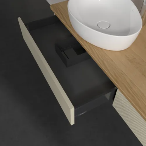 Bild von VILLEROY BOCH Antao Waschbeckenunterschrank, mit Beleuchtung, 2 Auszüge, 1600 x 190 x 500 mm, Front mit Struktur, Silk Grey Matt Lacquer / Honey Oak #L15151HJ