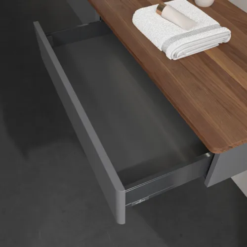 VILLEROY BOCH Antao Waschbeckenunterschrank, mit Beleuchtung, 2 Auszüge, 1600 x 190 x 500 mm, Front ohne Struktur, Anthracite Matt Lacquer / Warm Walnut #L15052GK, Bild 7