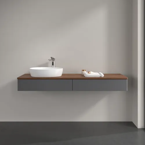 VILLEROY BOCH Antao Waschbeckenunterschrank, mit Beleuchtung, 2 Auszüge, 1600 x 190 x 500 mm, Front ohne Struktur, Anthracite Matt Lacquer / Warm Walnut #L15052GK, Bild 3