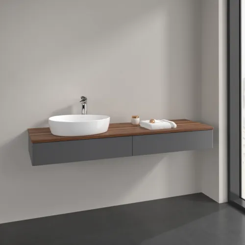 VILLEROY BOCH Antao Waschbeckenunterschrank, mit Beleuchtung, 2 Auszüge, 1600 x 190 x 500 mm, Front ohne Struktur, Anthracite Matt Lacquer / Warm Walnut #L15052GK, Bild 2