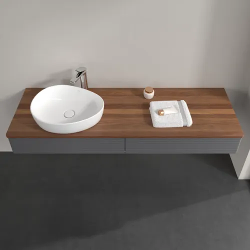 Bild von VILLEROY BOCH Antao Waschbeckenunterschrank, mit Beleuchtung, 2 Auszüge, 1600 x 190 x 500 mm, Front mit Struktur, Anthracite Matt Lacquer / Warm Walnut #L15152GK