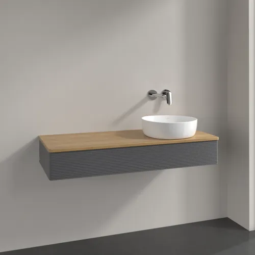 Bild von VILLEROY BOCH Antao Waschbeckenunterschrank, mit Beleuchtung, 1 Auszug, 1200 x 190 x 500 mm, Front mit Struktur, Anthracite Matt Lacquer / Honey Oak #L12111GK