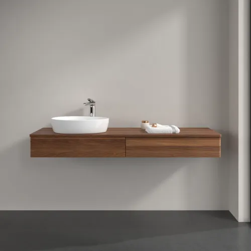Bild von VILLEROY BOCH Antao Waschbeckenunterschrank, mit Beleuchtung, 2 Auszüge, 1600 x 190 x 500 mm, Front mit Struktur, Warm Walnut / Warm Walnut #L15152HM