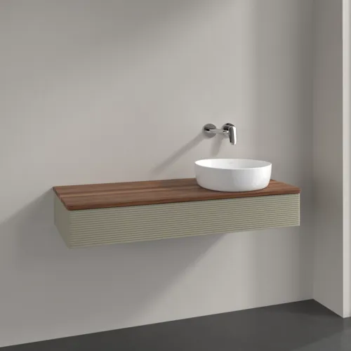 Bild von VILLEROY BOCH Antao Waschbeckenunterschrank, mit Beleuchtung, 1 Auszug, 1200 x 190 x 500 mm, Front mit Struktur, Stone Grey Matt Lacquer / Warm Walnut #L12112HK