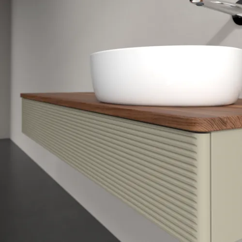 Bild von VILLEROY BOCH Antao Waschbeckenunterschrank, mit Beleuchtung, 1 Auszug, 1200 x 190 x 500 mm, Front mit Struktur, Stone Grey Matt Lacquer / Warm Walnut #L12112HK