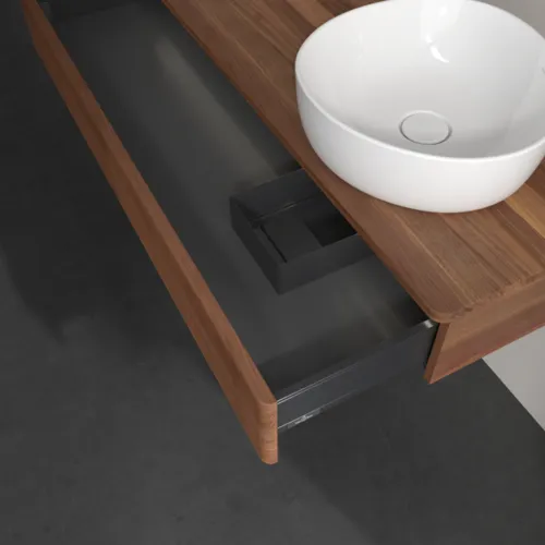 Picture of VILLEROY BOCH Antao Vanity unit, with lighting, 1 pull-out compartment, 1200 x 190 x 500 mm, Front with grain texture, Warm Walnut / Warm Walnut #L12112HM
