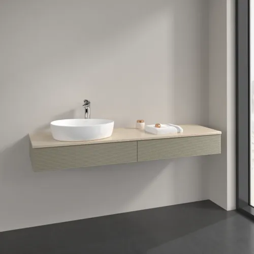 Bild von VILLEROY BOCH Antao Waschbeckenunterschrank, mit Beleuchtung, 2 Auszüge, 1600 x 190 x 500 mm, Front mit Struktur, Stone Grey Matt Lacquer / Botticino #L15153HK