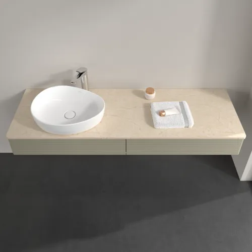 Bild von VILLEROY BOCH Antao Waschbeckenunterschrank, mit Beleuchtung, 2 Auszüge, 1600 x 190 x 500 mm, Front mit Struktur, Stone Grey Matt Lacquer / Botticino #L15153HK