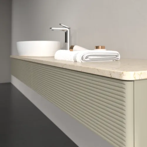Bild von VILLEROY BOCH Antao Waschbeckenunterschrank, mit Beleuchtung, 2 Auszüge, 1600 x 190 x 500 mm, Front mit Struktur, Stone Grey Matt Lacquer / Botticino #L15153HK
