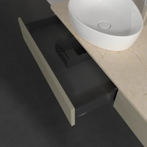 Bild von VILLEROY BOCH Antao Waschbeckenunterschrank, mit Beleuchtung, 2 Auszüge, 1600 x 190 x 500 mm, Front mit Struktur, Stone Grey Matt Lacquer / Botticino #L15153HK