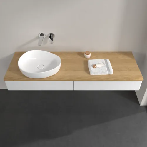 VILLEROY BOCH Antao Waschbeckenunterschrank, mit Beleuchtung, 2 Auszüge, 1600 x 190 x 500 mm, Front ohne Struktur, White Matt Lacquer / Honey Oak #L15011MT, Bild 4