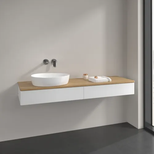 VILLEROY BOCH Antao Waschbeckenunterschrank, mit Beleuchtung, 2 Auszüge, 1600 x 190 x 500 mm, Front ohne Struktur, White Matt Lacquer / Honey Oak #L15011MT, Bild 2