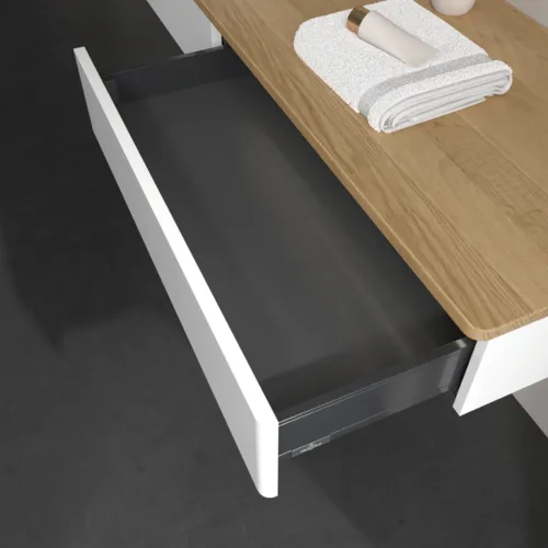 VILLEROY BOCH Antao Waschbeckenunterschrank, mit Beleuchtung, 2 Auszüge, 1600 x 190 x 500 mm, Front ohne Struktur, White Matt Lacquer / Honey Oak #L15011MT, Bild 6