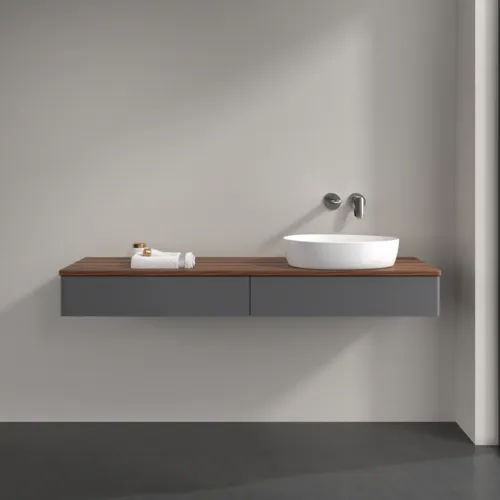 Bild von VILLEROY BOCH Antao Waschbeckenunterschrank, mit Beleuchtung, 2 Auszüge, 1600 x 190 x 500 mm, Front ohne Struktur, Anthracite Matt Lacquer / Warm Walnut #L16012GK