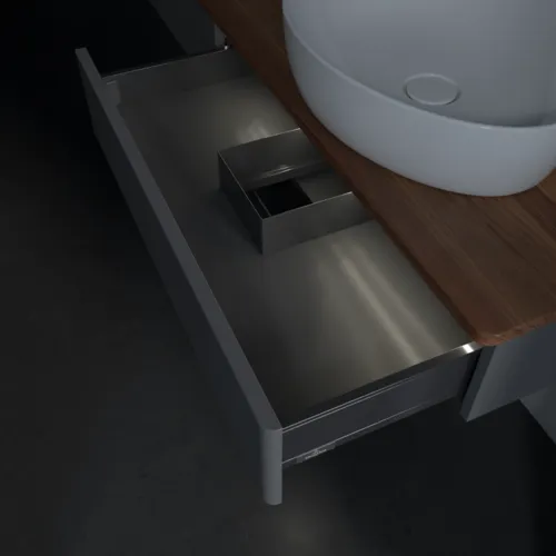 Bild von VILLEROY BOCH Antao Waschbeckenunterschrank, mit Beleuchtung, 2 Auszüge, 1600 x 190 x 500 mm, Front ohne Struktur, Anthracite Matt Lacquer / Warm Walnut #L16012GK