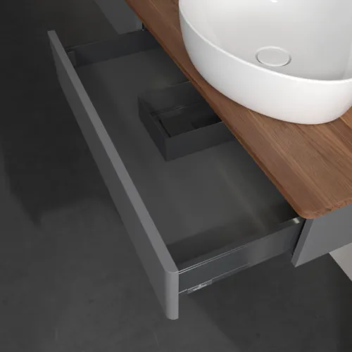 Bild von VILLEROY BOCH Antao Waschbeckenunterschrank, mit Beleuchtung, 2 Auszüge, 1600 x 190 x 500 mm, Front ohne Struktur, Anthracite Matt Lacquer / Warm Walnut #L16012GK