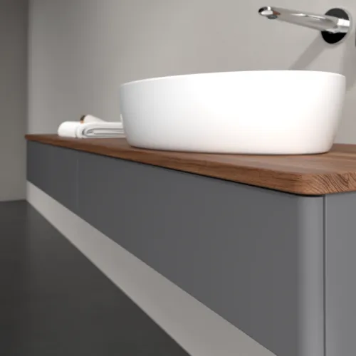 Bild von VILLEROY BOCH Antao Waschbeckenunterschrank, mit Beleuchtung, 2 Auszüge, 1600 x 190 x 500 mm, Front ohne Struktur, Anthracite Matt Lacquer / Warm Walnut #L16012GK