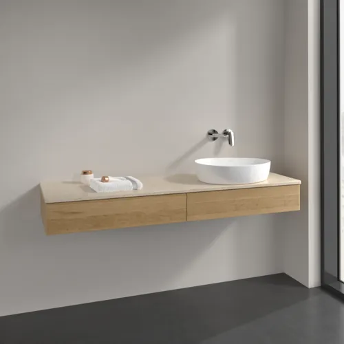 VILLEROY BOCH Antao Waschbeckenunterschrank, mit Beleuchtung, 2 Auszüge, 1600 x 190 x 500 mm, Front ohne Struktur, Honey Oak / Botticino #L16013HN, Bild 2