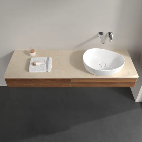 Bild von VILLEROY BOCH Antao Waschbeckenunterschrank, mit Beleuchtung, 2 Auszüge, 1600 x 190 x 500 mm, Front ohne Struktur, Warm Walnut / Botticino #L16013HM