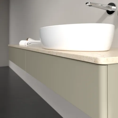 Bild von VILLEROY BOCH Antao Waschbeckenunterschrank, mit Beleuchtung, 2 Auszüge, 1600 x 190 x 500 mm, Front ohne Struktur, Stone Grey Matt Lacquer / Botticino #L16013HK