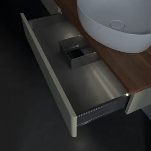 Bild von VILLEROY BOCH Antao Waschbeckenunterschrank, mit Beleuchtung, 2 Auszüge, 1600 x 190 x 500 mm, Front ohne Struktur, Stone Grey Matt Lacquer / Warm Walnut #L16012HK