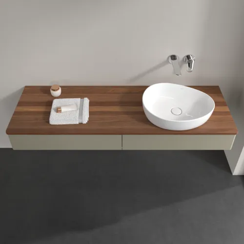 Bild von VILLEROY BOCH Antao Waschbeckenunterschrank, mit Beleuchtung, 2 Auszüge, 1600 x 190 x 500 mm, Front ohne Struktur, Stone Grey Matt Lacquer / Warm Walnut #L16012HK