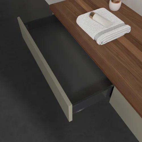 Bild von VILLEROY BOCH Antao Waschbeckenunterschrank, mit Beleuchtung, 2 Auszüge, 1600 x 190 x 500 mm, Front ohne Struktur, Stone Grey Matt Lacquer / Warm Walnut #L16012HK