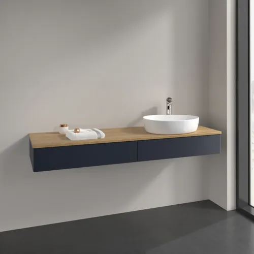 Bild von VILLEROY BOCH Antao Waschbeckenunterschrank, mit Beleuchtung, 2 Auszüge, 1600 x 190 x 500 mm, Front ohne Struktur, Midnight Blue Matt Lacquer / Honey Oak #L16051HG