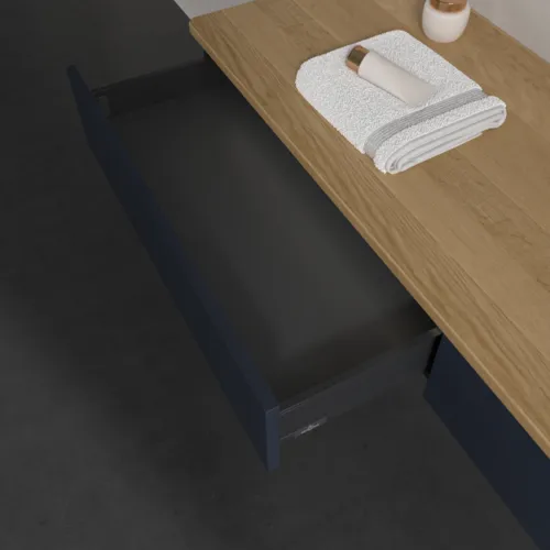 Bild von VILLEROY BOCH Antao Waschbeckenunterschrank, mit Beleuchtung, 2 Auszüge, 1600 x 190 x 500 mm, Front ohne Struktur, Midnight Blue Matt Lacquer / Honey Oak #L16051HG