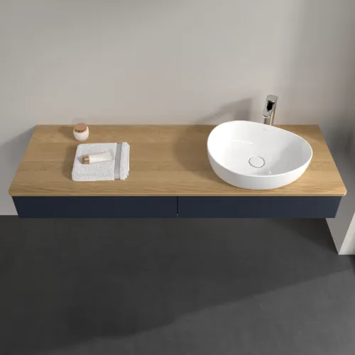 Bild von VILLEROY BOCH Antao Waschbeckenunterschrank, mit Beleuchtung, 2 Auszüge, 1600 x 190 x 500 mm, Front ohne Struktur, Midnight Blue Matt Lacquer / Honey Oak #L16051HG