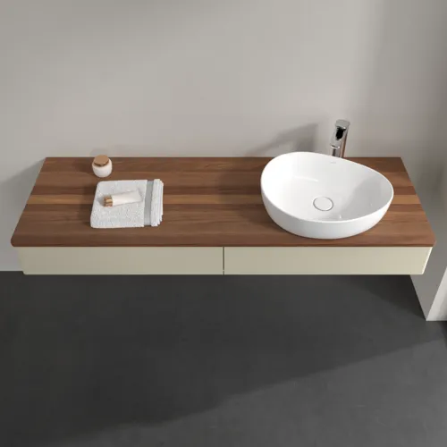 Bild von VILLEROY BOCH Antao Waschbeckenunterschrank, mit Beleuchtung, 2 Auszüge, 1600 x 190 x 500 mm, Front ohne Struktur, Silk Grey Matt Lacquer / Warm Walnut #L16052HJ